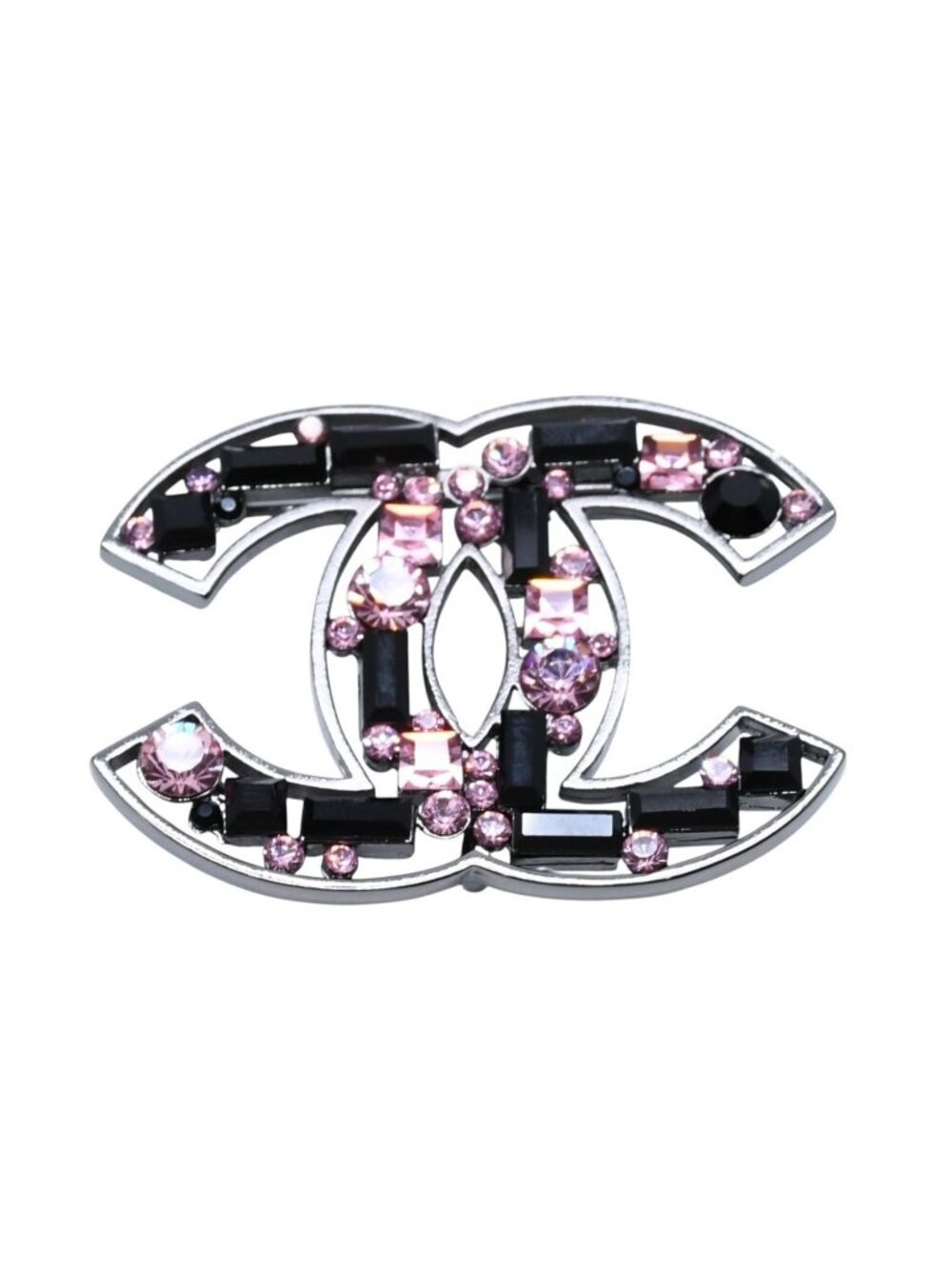 Chanel CC Logo Bijou Brooch Rhinestone Pink Black 03 AW